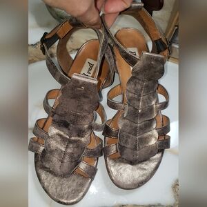 Paul Green Munchen Leather Metallic Leaf Sandals Size US 5.5